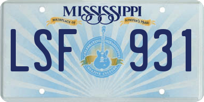 MS license plate LSF931