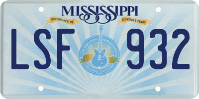 MS license plate LSF932