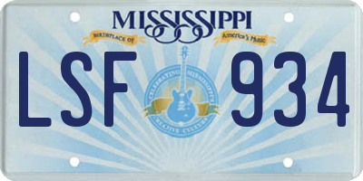 MS license plate LSF934