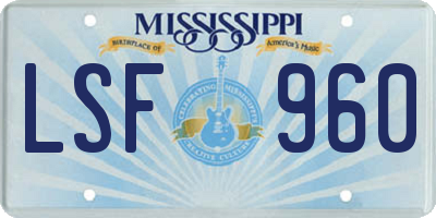 MS license plate LSF960