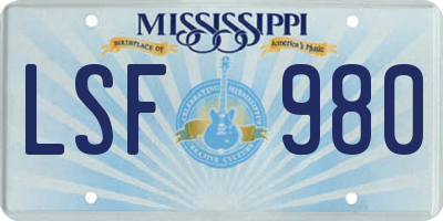 MS license plate LSF980