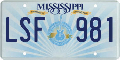 MS license plate LSF981