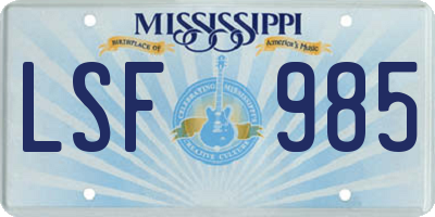 MS license plate LSF985