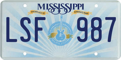 MS license plate LSF987