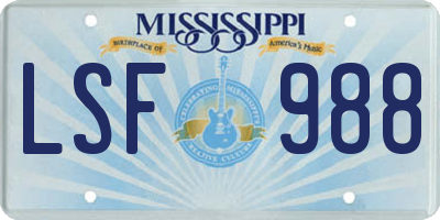 MS license plate LSF988