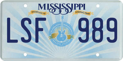 MS license plate LSF989