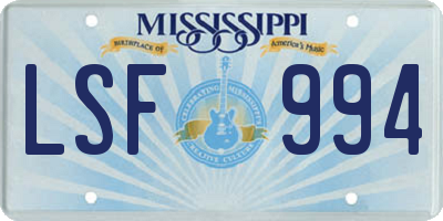 MS license plate LSF994
