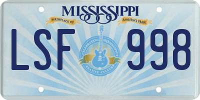 MS license plate LSF998