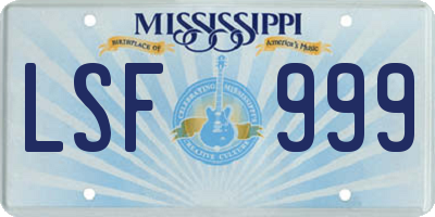 MS license plate LSF999