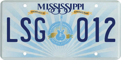 MS license plate LSG012