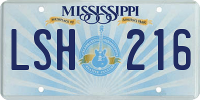 MS license plate LSH216