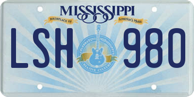 MS license plate LSH980