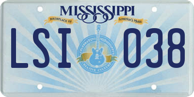 MS license plate LSI038