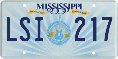MS license plate LSI217