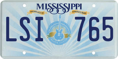 MS license plate LSI765