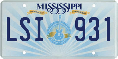 MS license plate LSI931