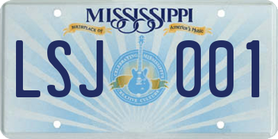 MS license plate LSJ001