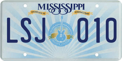 MS license plate LSJ010