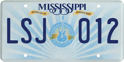 MS license plate LSJ012