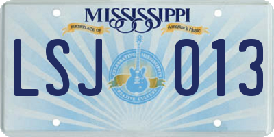 MS license plate LSJ013