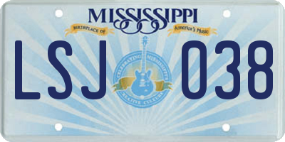 MS license plate LSJ038