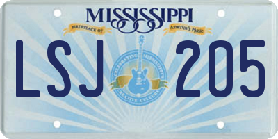MS license plate LSJ205