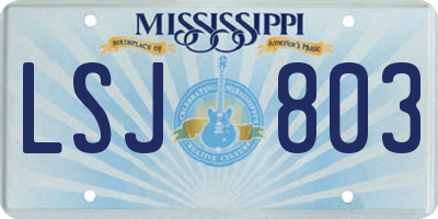 MS license plate LSJ803