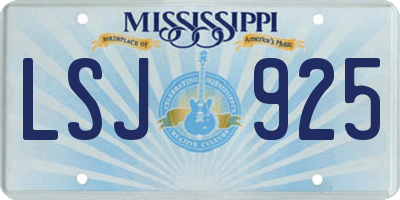 MS license plate LSJ925