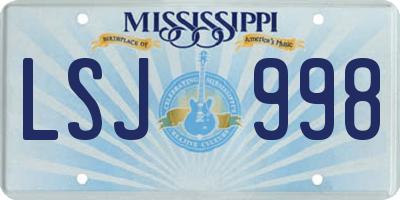 MS license plate LSJ998