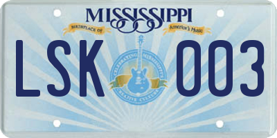 MS license plate LSK003