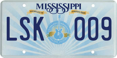 MS license plate LSK009