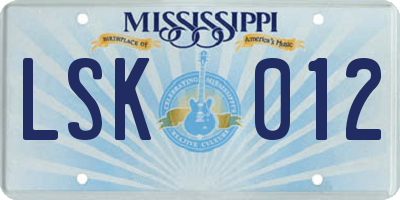 MS license plate LSK012