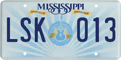 MS license plate LSK013