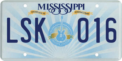 MS license plate LSK016