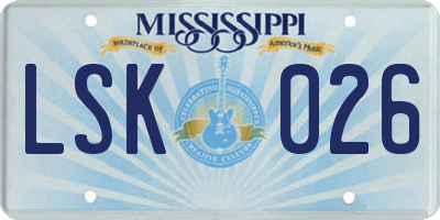 MS license plate LSK026