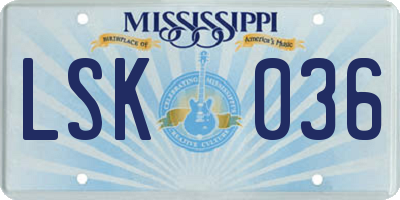 MS license plate LSK036