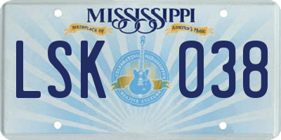 MS license plate LSK038