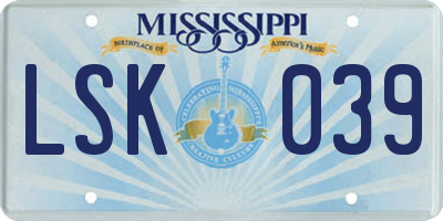MS license plate LSK039