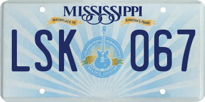 MS license plate LSK067