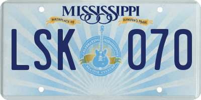 MS license plate LSK070