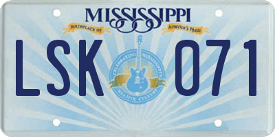 MS license plate LSK071