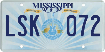 MS license plate LSK072