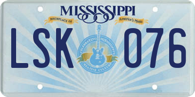 MS license plate LSK076