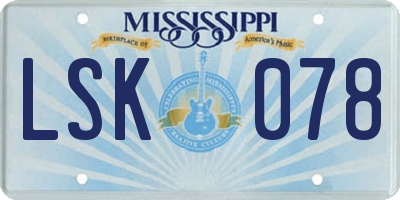 MS license plate LSK078
