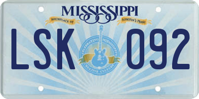 MS license plate LSK092