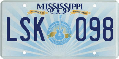 MS license plate LSK098