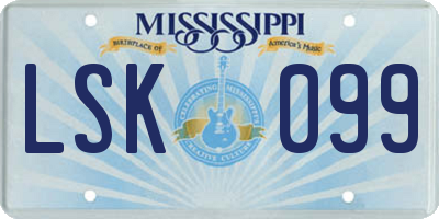 MS license plate LSK099