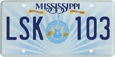 MS license plate LSK103