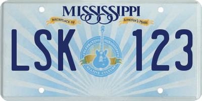 MS license plate LSK123