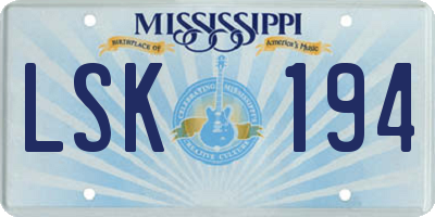 MS license plate LSK194